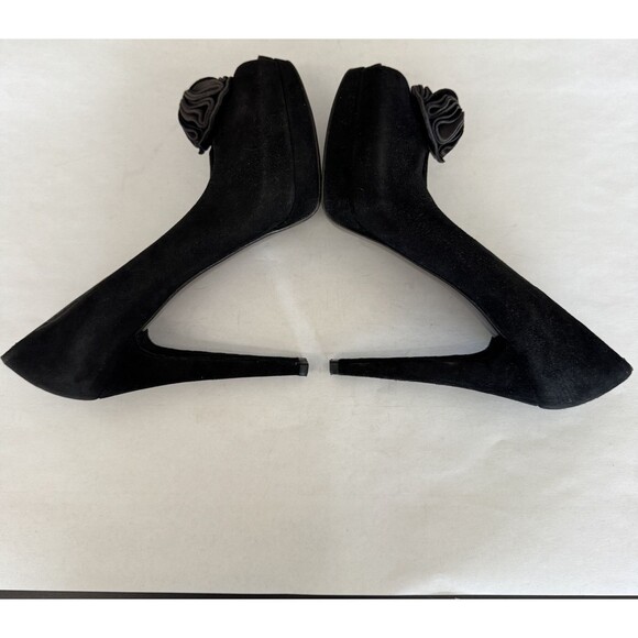 Stuart Weitzman Black Suede Floral Peep Toe Stiletto Heels Women’s 8.5 Evening - Picture 4 of 16